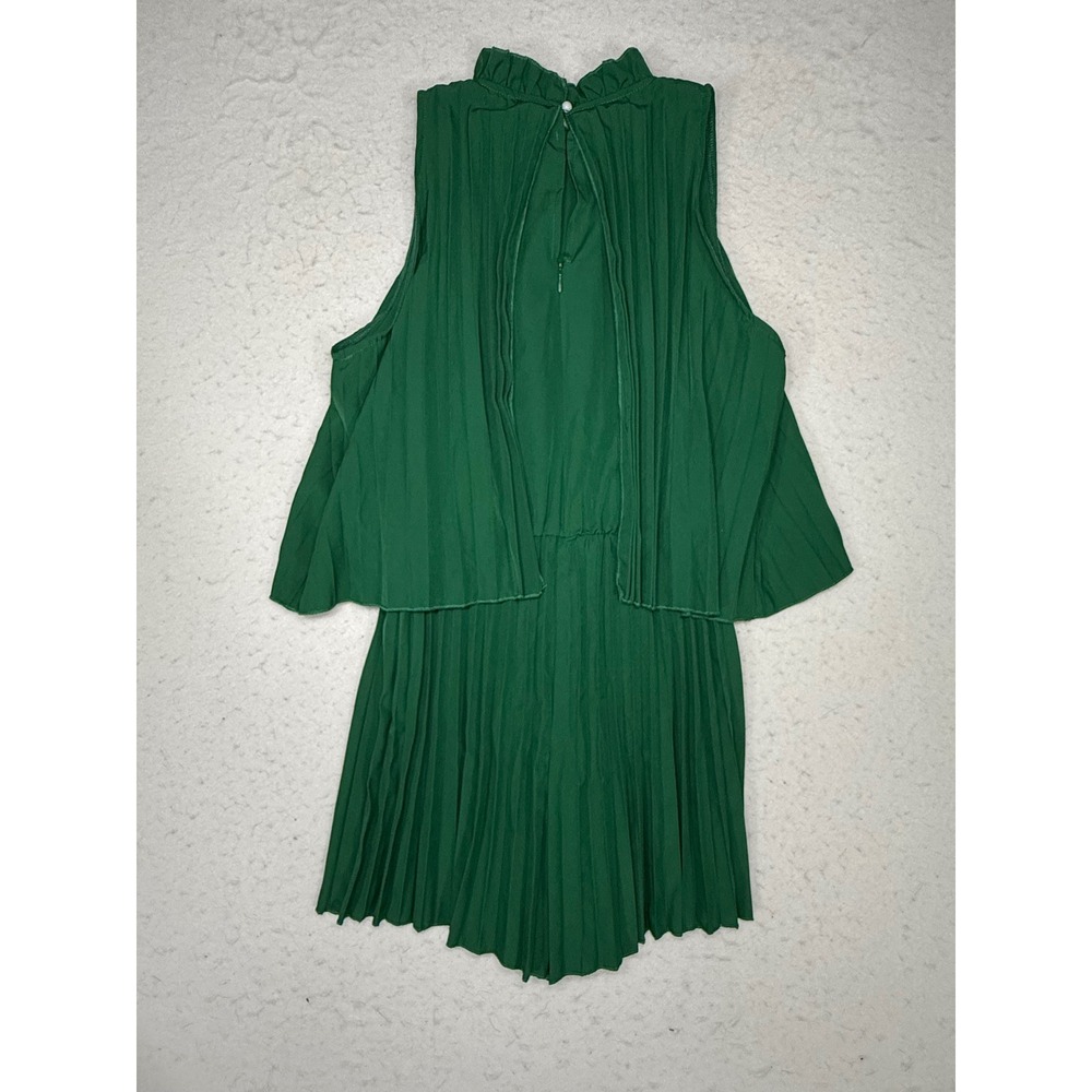 Womens Emerald Green Pleated Layered Ruffle Neck Sleeveless Romper Size L - Picture 2 of 3